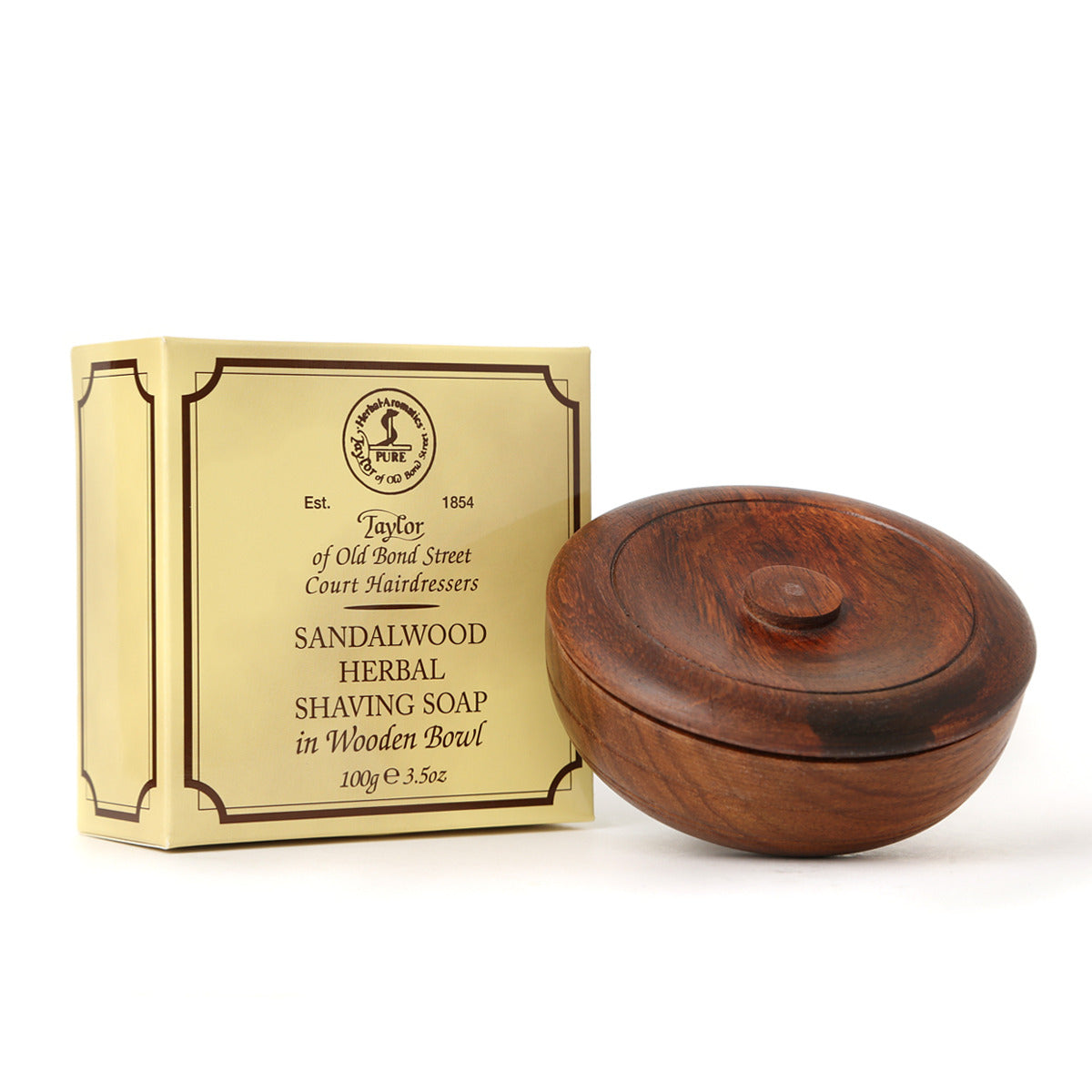 Taylor of Old Bond Street Sandalwood Shave Soap In Wooden Bowl, 100g – Luxury Refillable Shaving Soap Made In The UK.