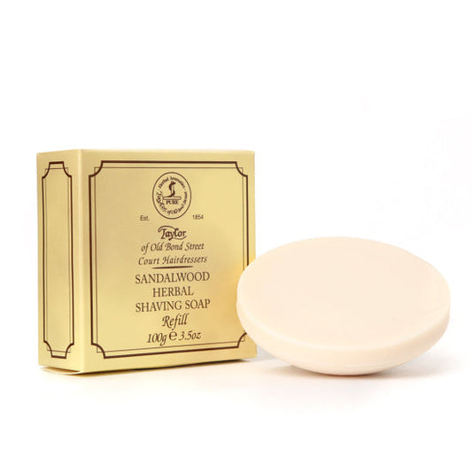 Taylor Of Old Bond Street Sandalwood Shave Soap Refill, 100g, Classic Fragrance, Made In The UK.