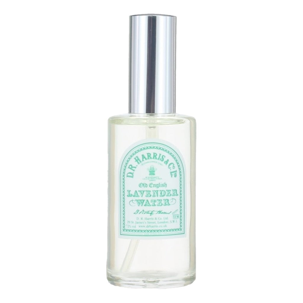 Bottle of D.R. Harris Lavender Water 50ml Spray on a white background