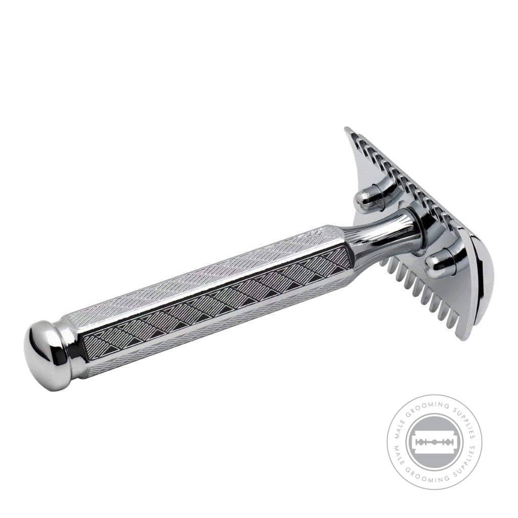 Merkur Classic 1904 Open Tooth Razor 41 001 in bright chrome finish with open comb for traditional wet shaving, ideal for long hair and thick beards.