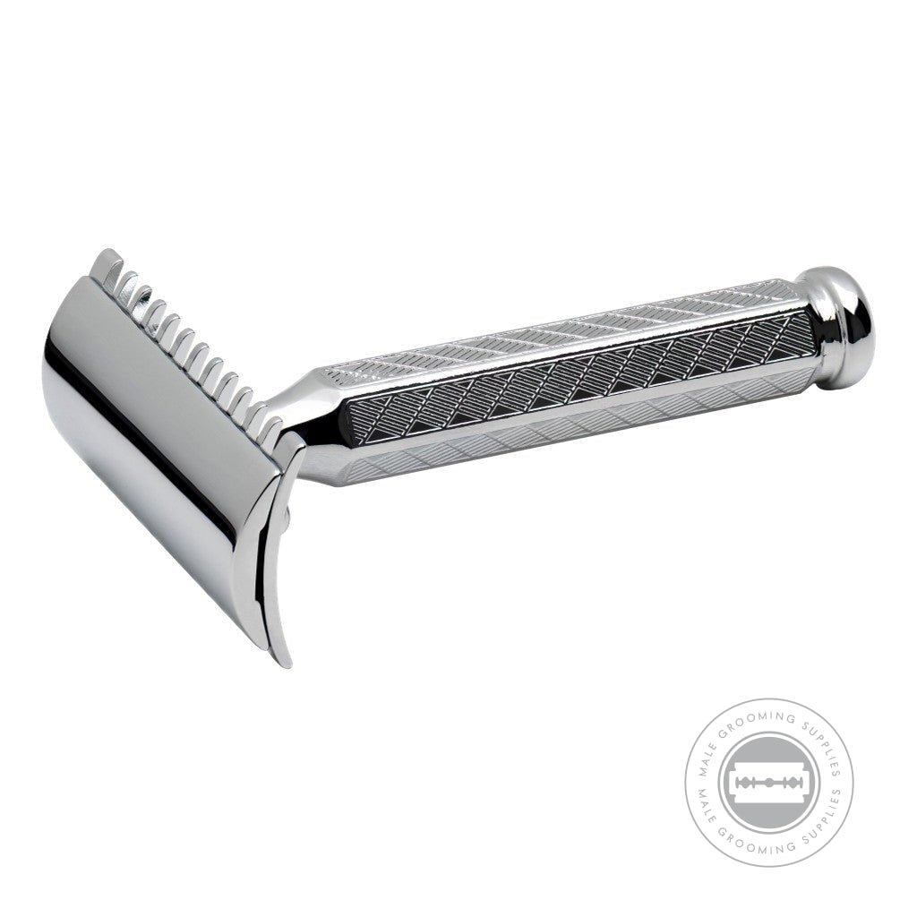 Merkur Classic 1904 Open Tooth Razor 41 001 in bright chrome finish with open comb for traditional wet shaving, ideal for long hair and thick beards.