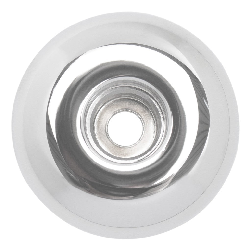 Top view of Merkur 4006 bright chrome razor stand showing the stepped bore