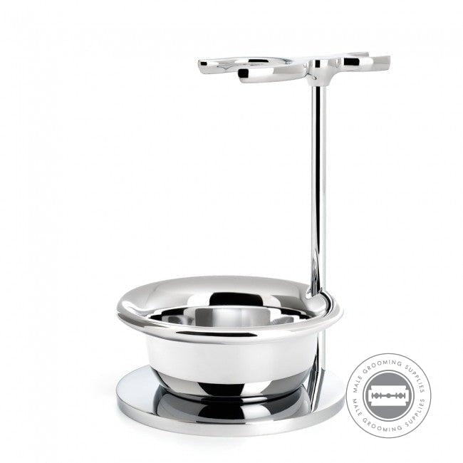 Muhle Shaving Stand with Bowl RHM9 + SCHALE – Chrome holder for SOPHIST and CLASSIC brushes.