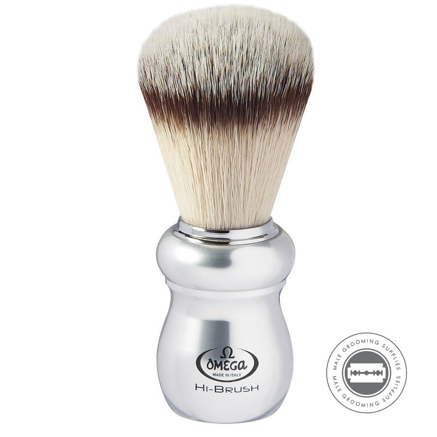 Omega Hi-BRUSH “ERGAL” Fiber Shaving Brush 46652 With Hi-Brush Synthetic Fibres & Anodized Aluminium Handle.
