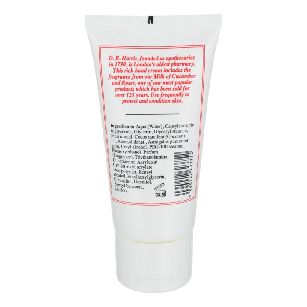 Tube of D.R. Harris skincare product with text and branding on a white background