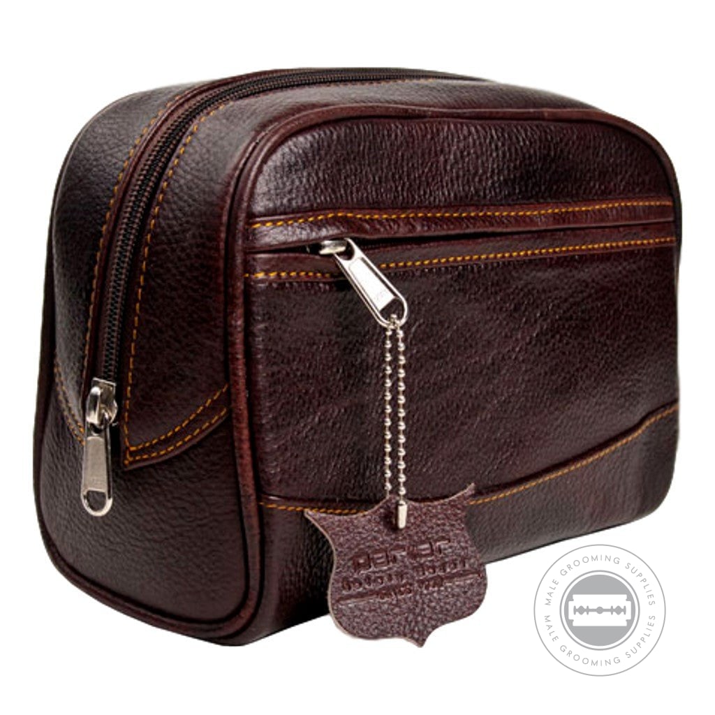 Large Parker Leather Dopp Kit crafted from water buffalo leather with YKK zippers for grooming essentials.