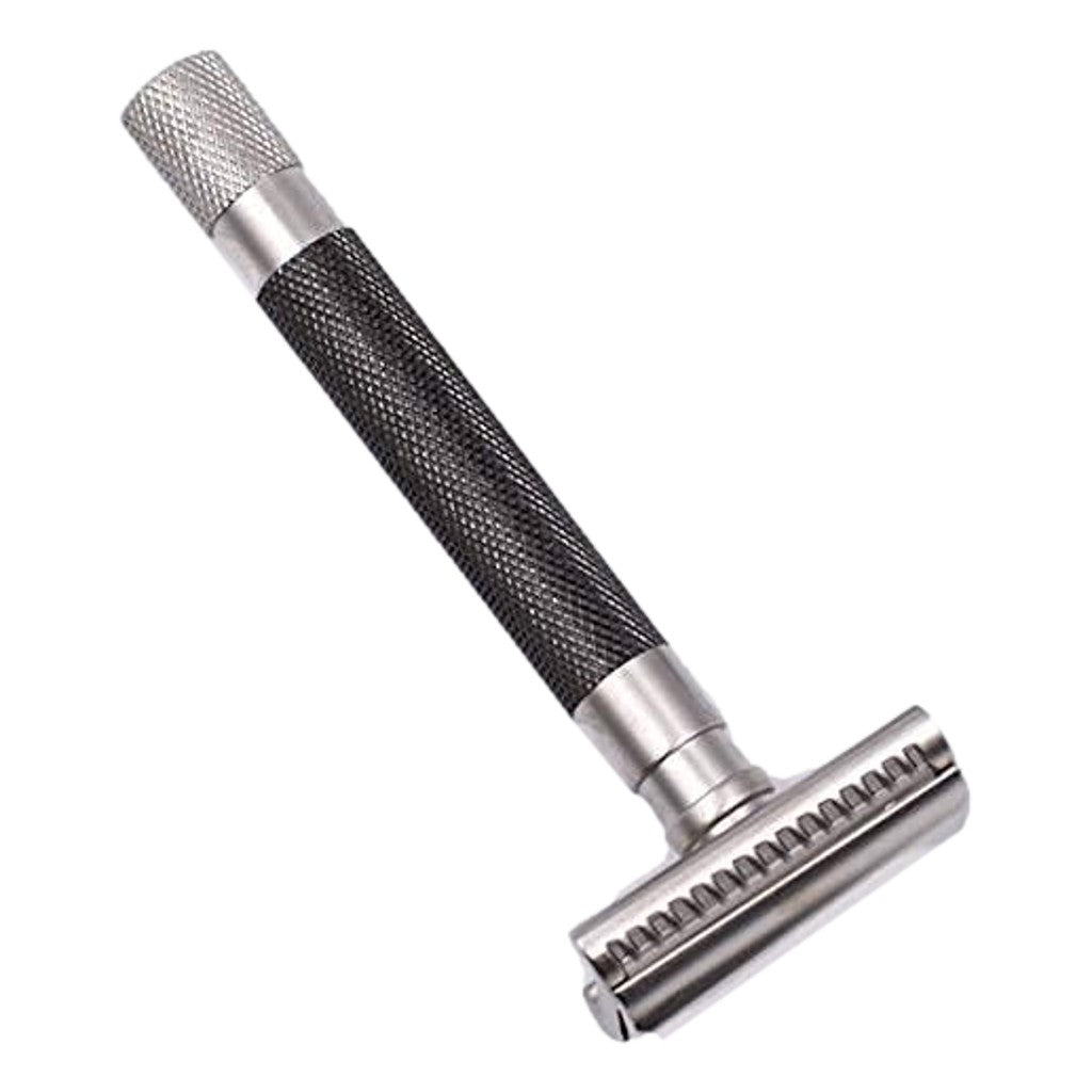 Parker 55SL Semi-Slant Safety Razor in textured graphite finish, showcasing its three-piece design.