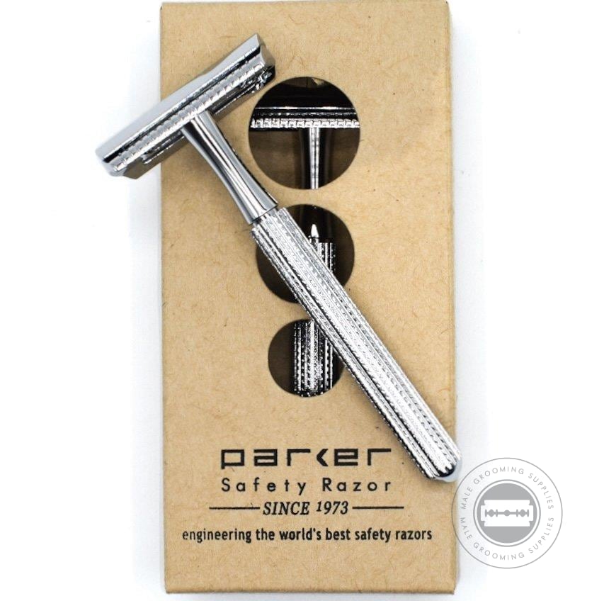 Parker Model No. 78R-CH safety razor displayed with its elegant chrome-plated handle in its branded box packaging.