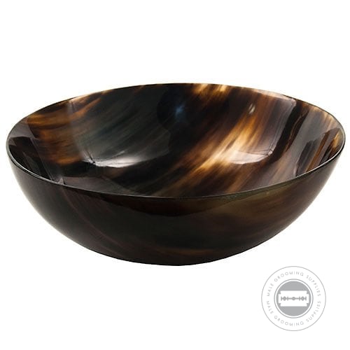 Parker ox horn shaving bowl, handcrafted and polished, with natural colour variations for shaving cream or soap lathering.