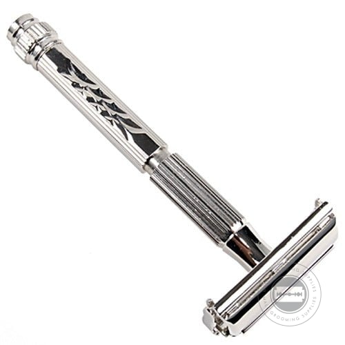 Parker 60R Safety Razor with Crystal Cut etched handle and butterfly open mechanism.
