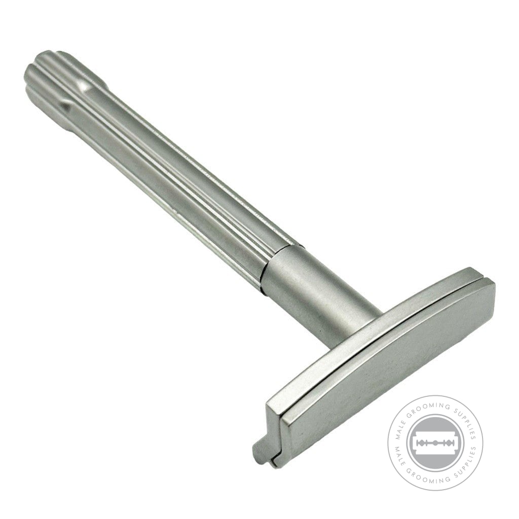 Parker SoloEdge Single Edge Safety Razor lying flat, showcasing its ergonomic design and blade holder.