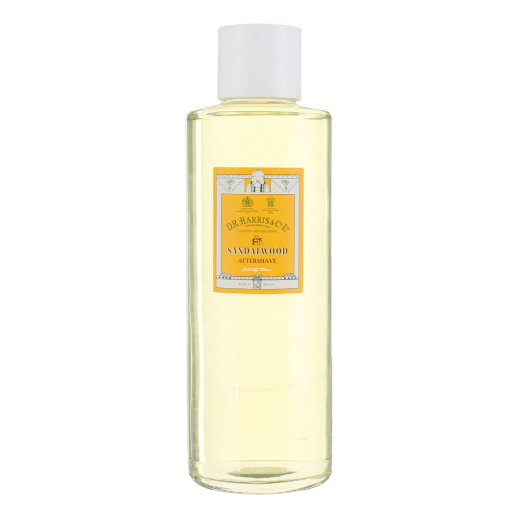 Bottle of D.R. Harris Sandalwood Aftershave 500ml on a white background