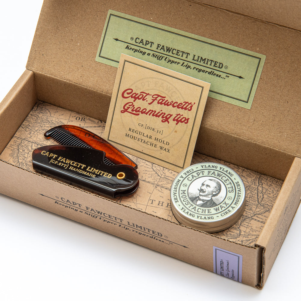 Captain Fawcett Ylang Ylang Moustache Wax And Folding Pocket Comb Set.