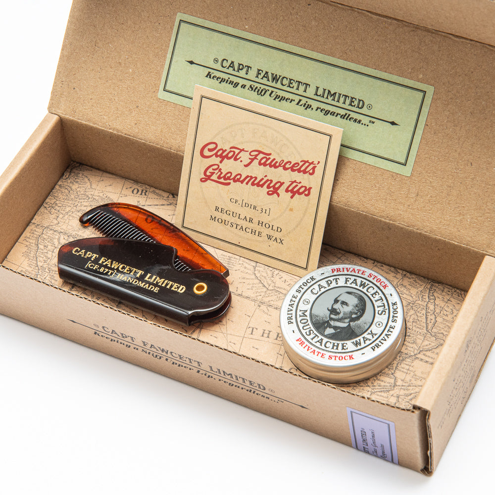 Captain Fawcett Private Stock Moustache Wax And Folding Pocket Comb Set.