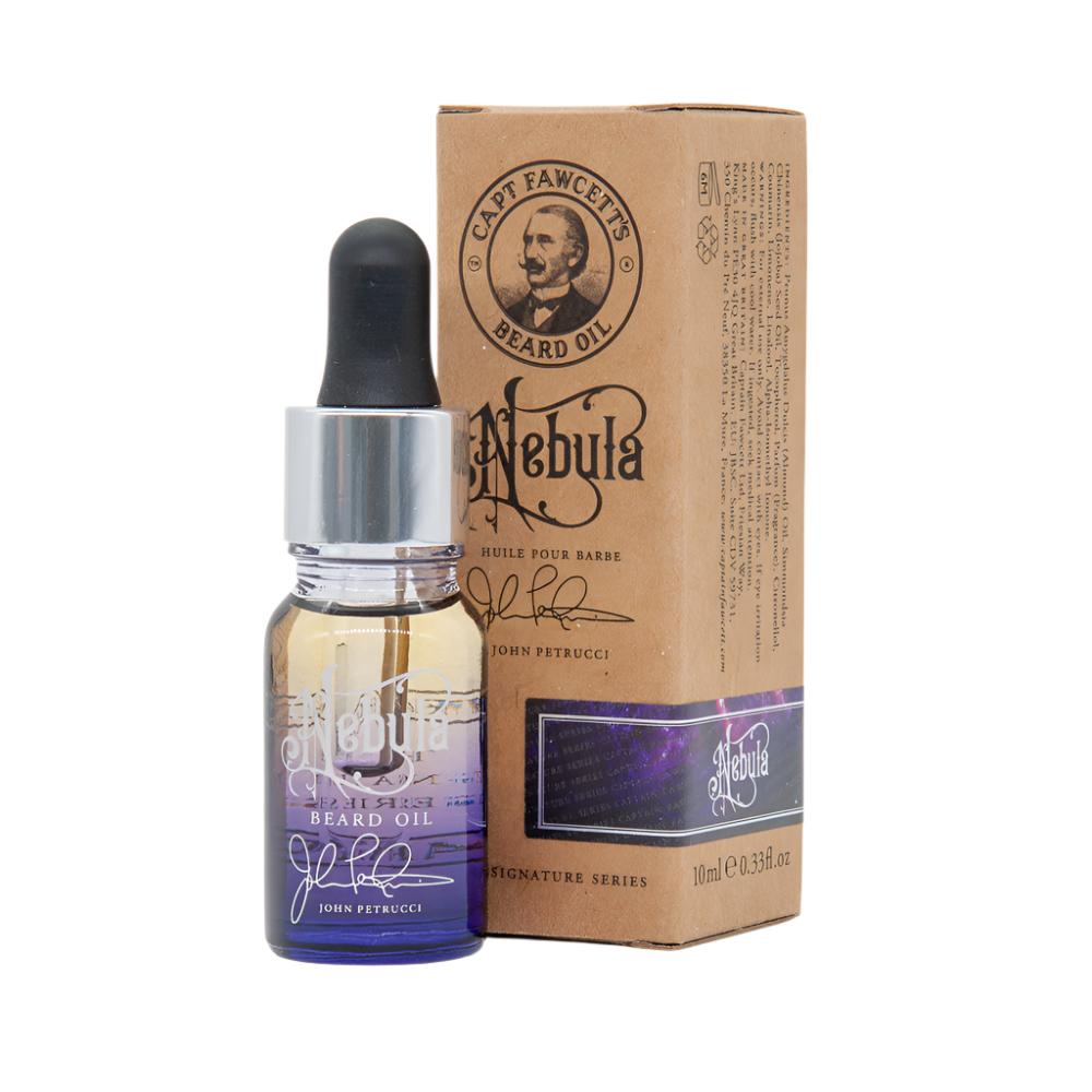 10ml Beard oil bottle with dropper and packaging on a white background