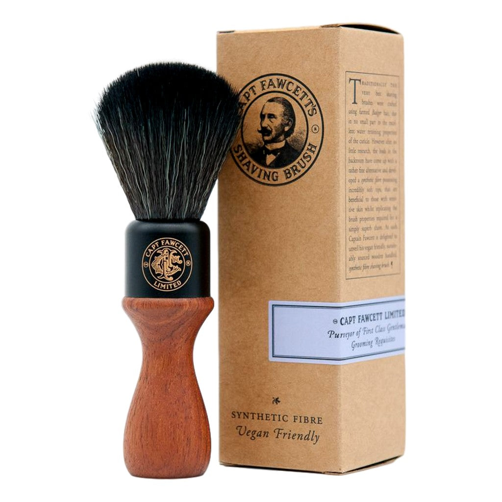 Captain Fawcett Synthetic Fibre Shaving Brush With Wooden Handle For Vegan-Friendly Wet Shaving