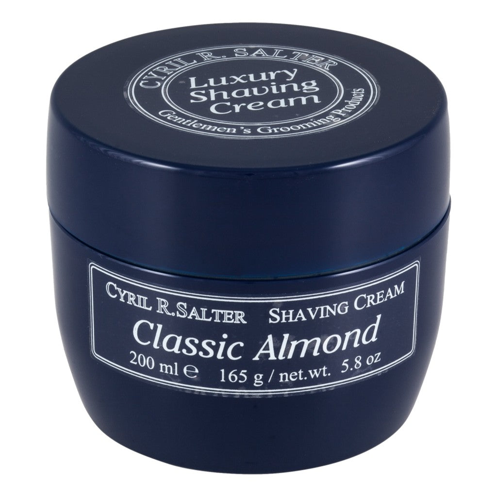 Cyril R Salter Classic Almond shaving cream for shaving cream versus soap comparison