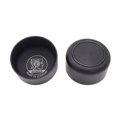 Merkur 4000 black anodised aluminium shaving bowl with laser engraved logo and non slip base - Top & Bottom View