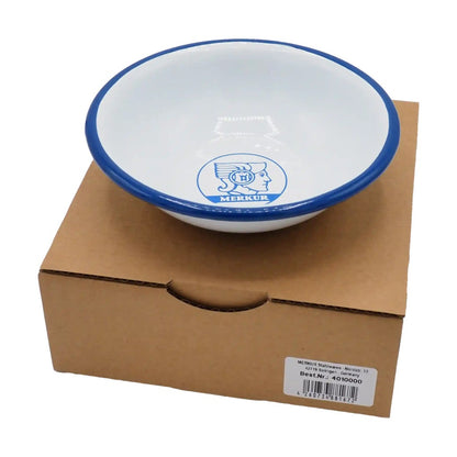 Merkur 4010 white and blue enamel shaving bowl with printed logo and wide lathering surface - with box