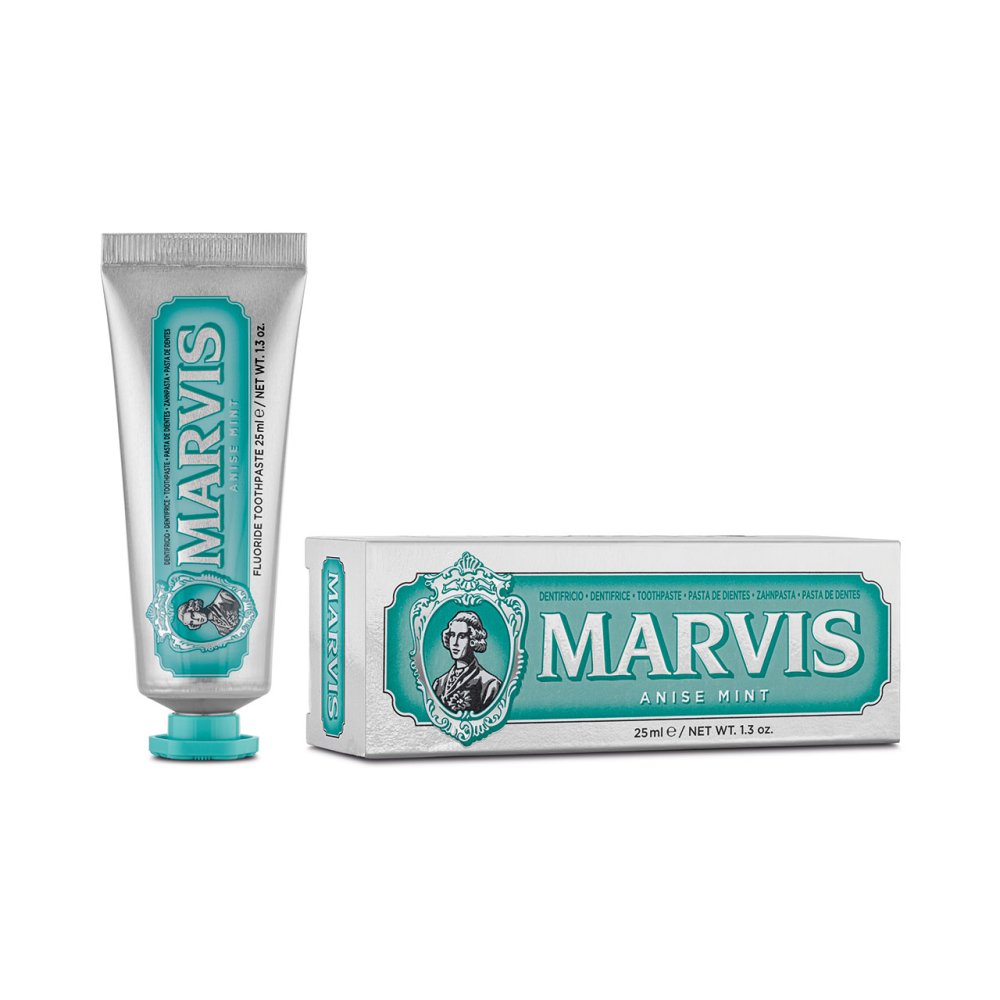 Marvis Anise Mint Toothpaste 25ml tube and carton front