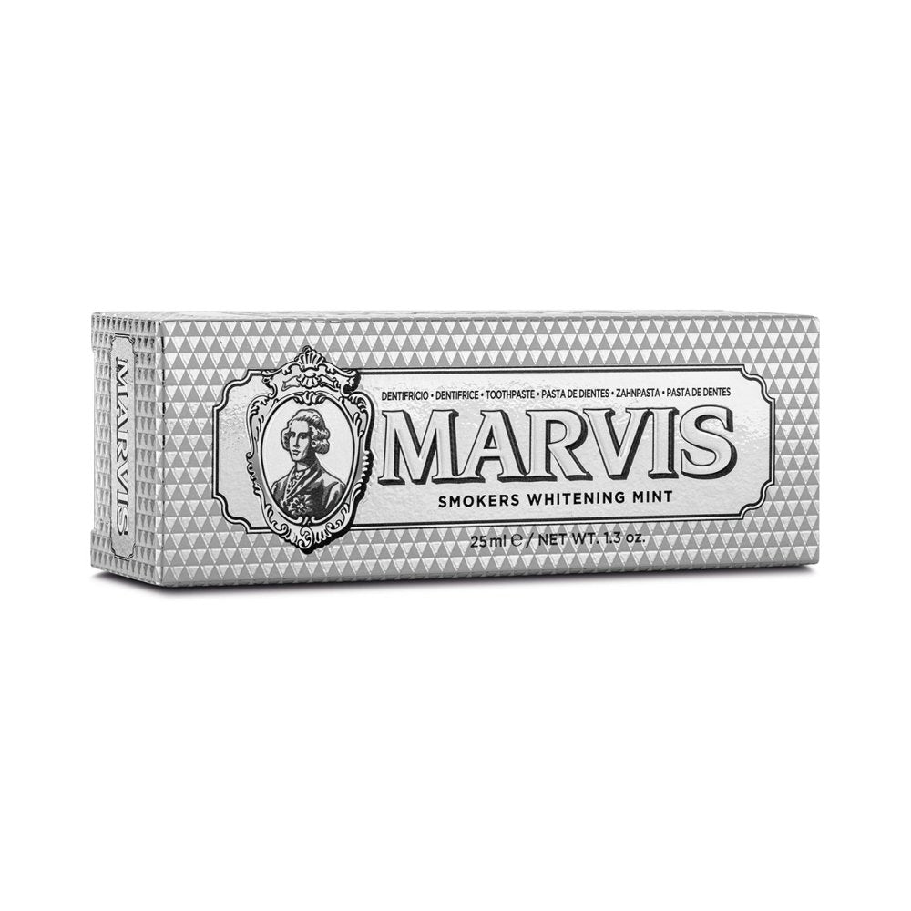 Marvis Smokers Whitening Mint Toothpaste 25ml carton front detail