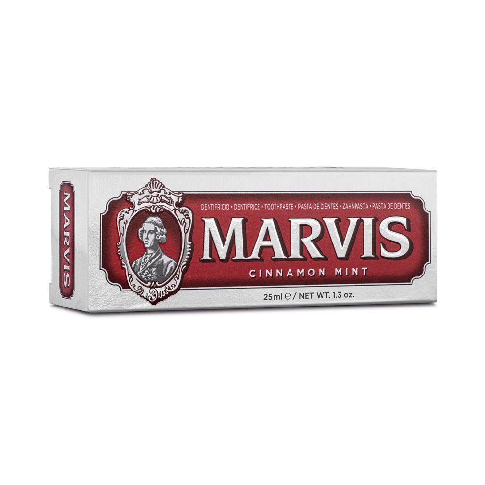 Marvis Cinnamon Mint Toothpaste 25ml carton front detail