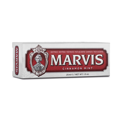 Marvis Cinnamon Mint Toothpaste 25ml carton front detail