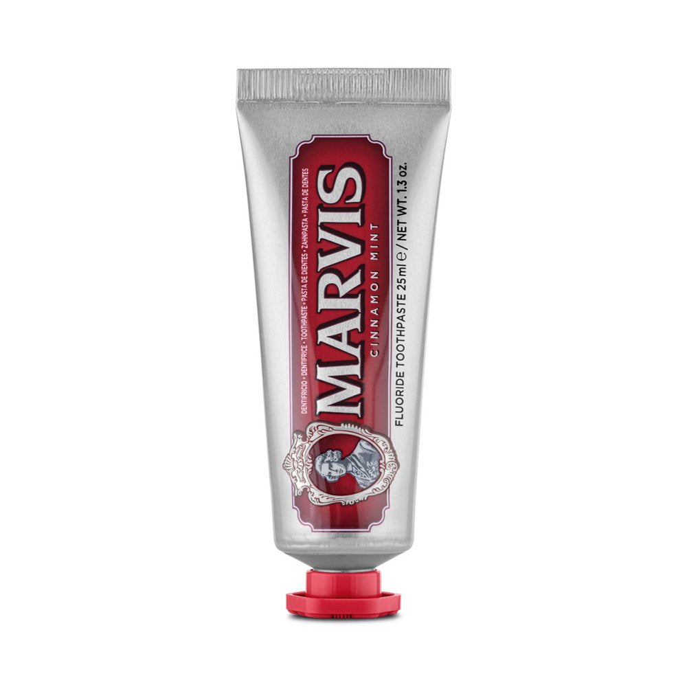 Marvis Cinnamon Mint Toothpaste 25ml tube front detail