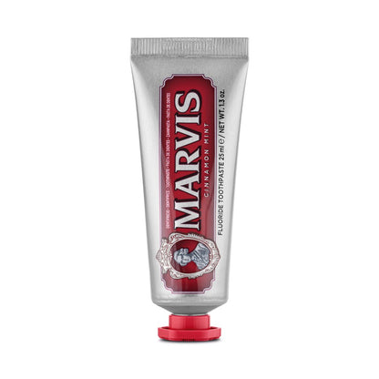Marvis Cinnamon Mint Toothpaste 25ml tube front detail