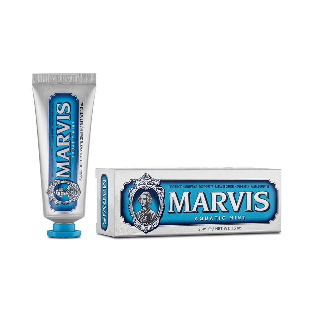 Marvis Aquatic Mint Toothpaste 25ml tube and carton front