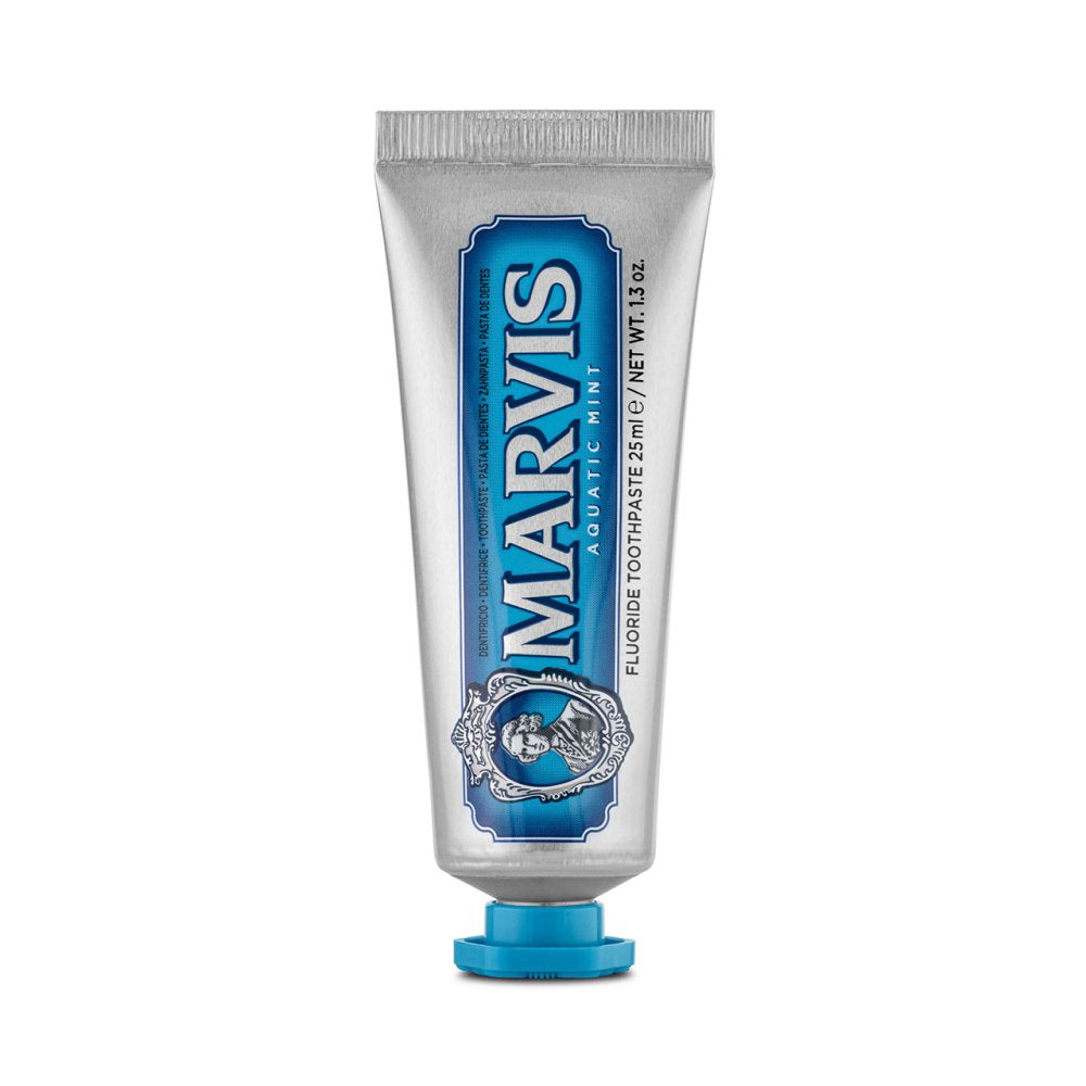 Marvis Aquatic Mint Toothpaste 25ml tube front detail