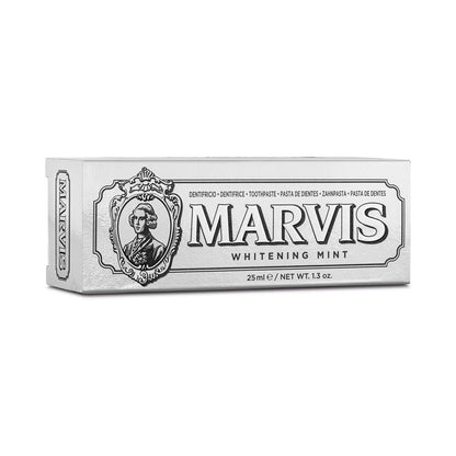Marvis Whitening Mint Toothpaste 25ml carton front detail