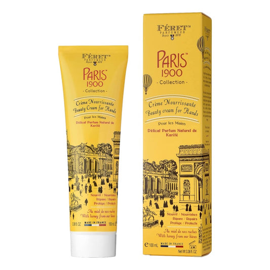 Féret Parfumeur Nourishing Hand Cream 100ml with honey and shea butter in silver tube.