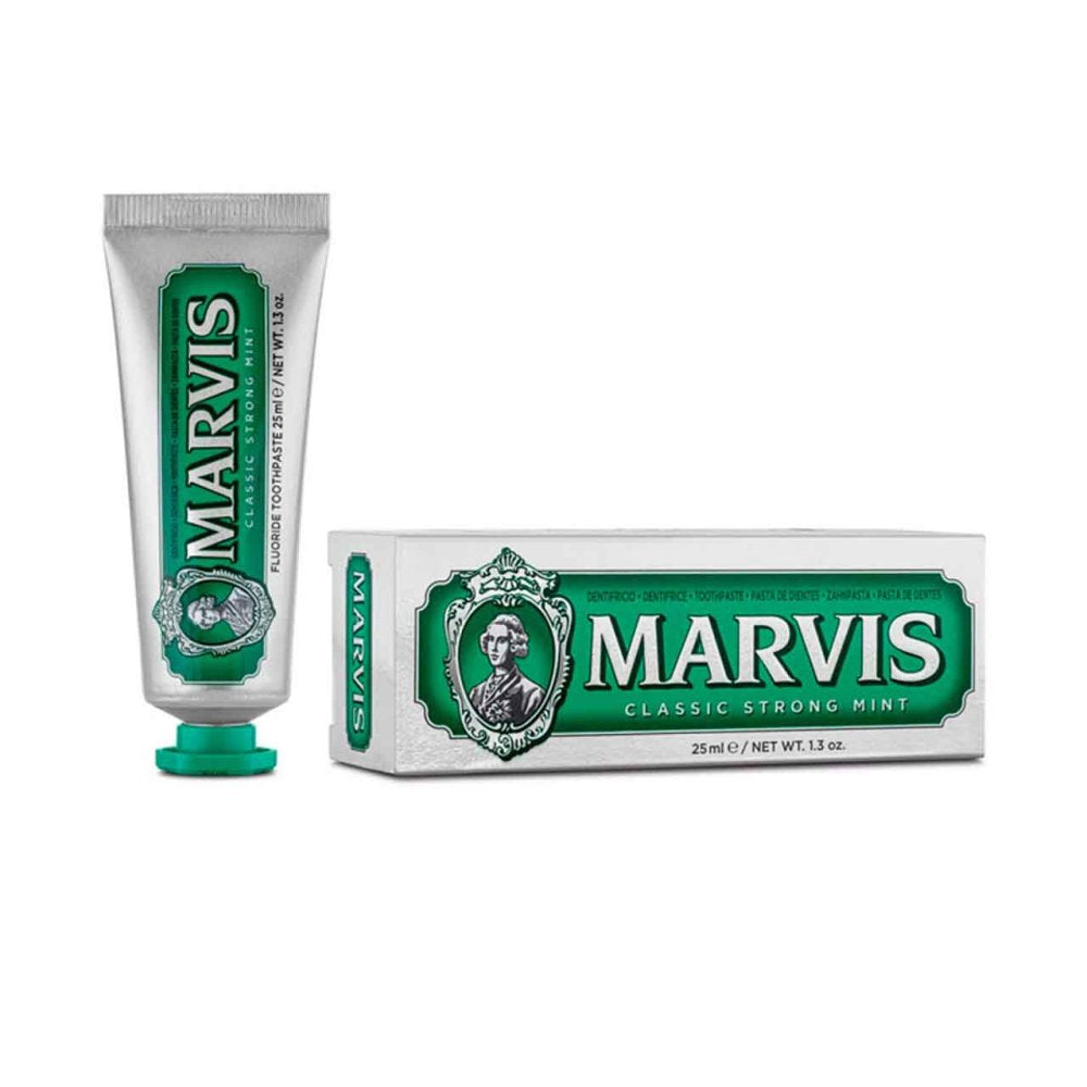 Marvis Classic Strong Mint Toothpaste 25ml tube front detail