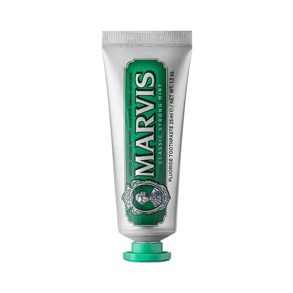 Marvis Classic Strong Mint Toothpaste 25ml carton front detail