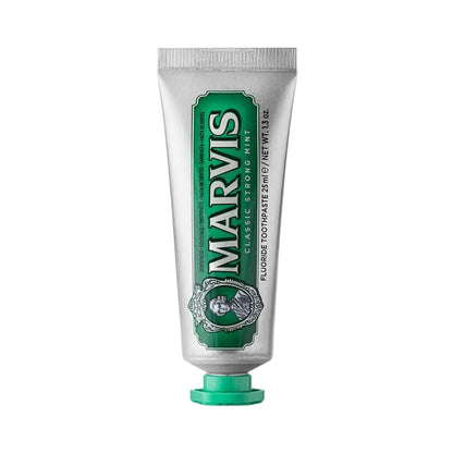 Marvis Classic Strong Mint Toothpaste 25ml carton front detail