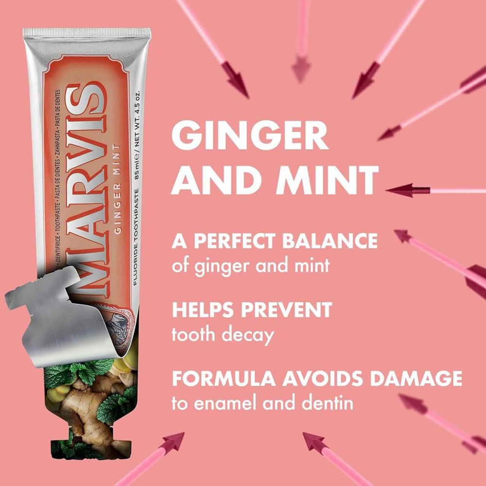 Marvis Ginger Mint Toothpaste 85ml carton front detail
