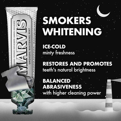 Marvis Smokers Whitening Mint Toothpaste 85ml tube front detail