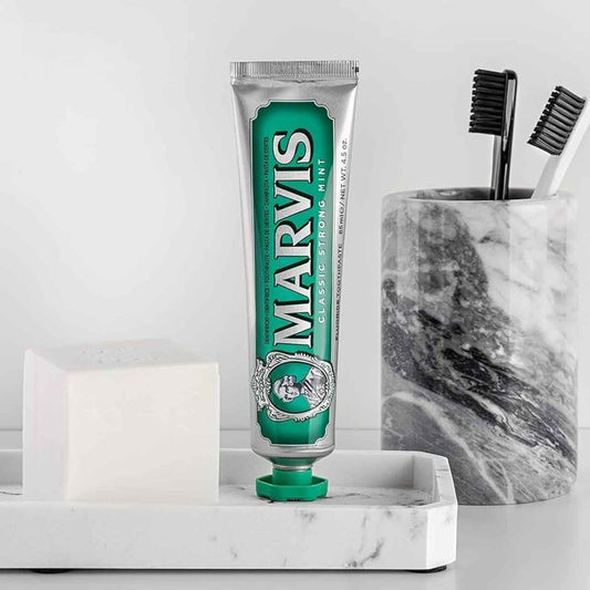 Marvis Classic Strong Mint Toothpaste 85ml tube side detail
