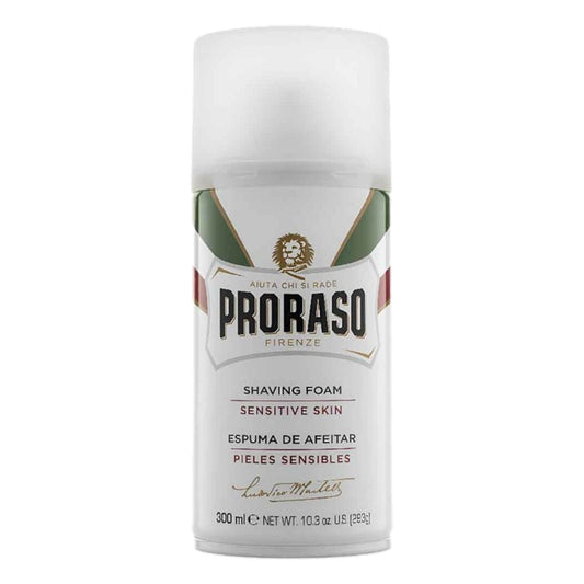 Proraso White Sensitive Shaving Foam 300ml aerosol with green tea and oat extract for sensitive skin