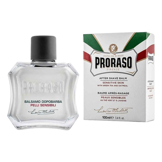 Proraso after shave balm bottle and packaging on a white background