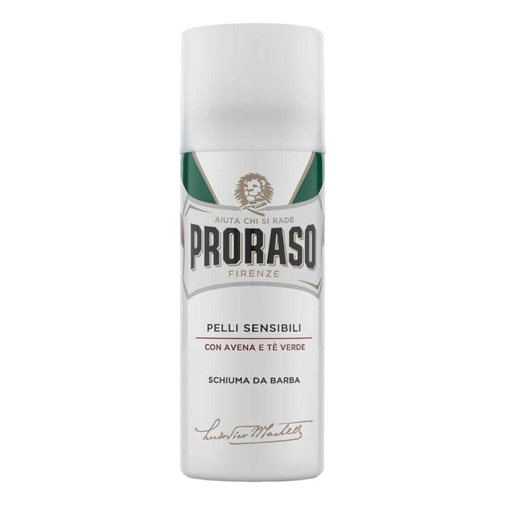 Proraso White Sensitive Shaving Foam 50ml Provides A Protective Lather With Green Tea And Oat Extract For A Smooth Comfortable Shave