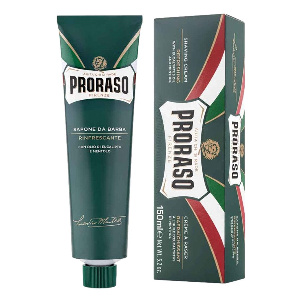 Proraso Green Shaving Cream Tube 150ml with eucalyptus oil and menthol for wet shaving with packaging