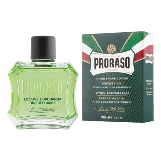 Proraso after shave lotion bottle and packaging on a white background