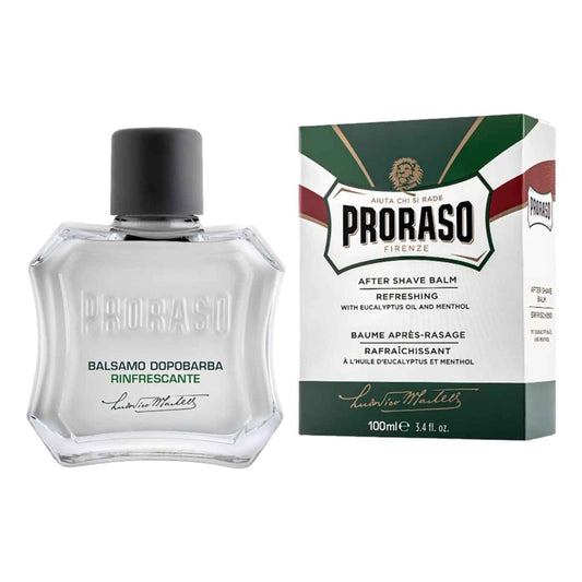 Proraso Green After Shave Balm 100ml bottle with eucalyptus oil and menthol for post shave comfort with box packaging