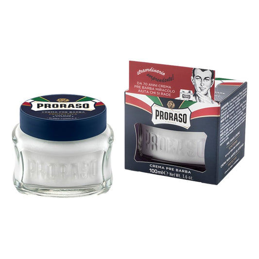 Proraso Blue Pre-Shave Cream 100ml with aloe vera and vitamin E for comfortable shaving with box packaging