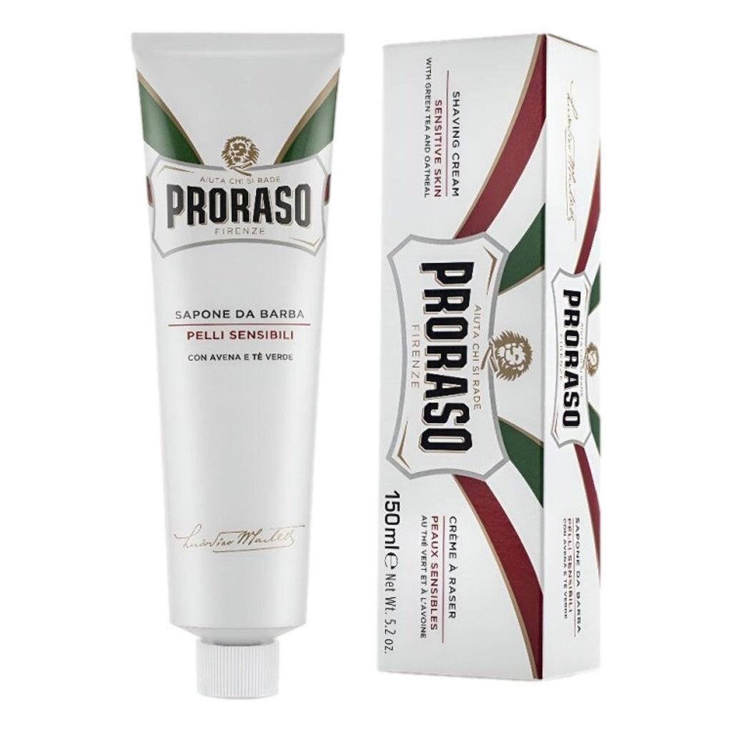 Proraso White Sensitive Shaving Cream Tube 150ml with green tea and oat extract for sensitive skin with box packaging