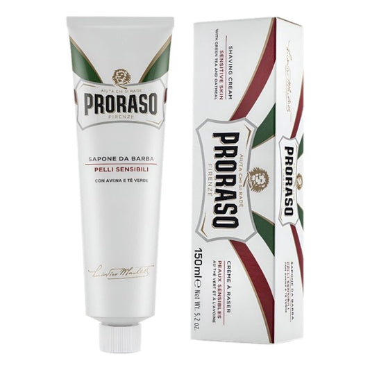 Proraso White Sensitive Shaving Cream Tube 150ml with green tea and oat extract for sensitive skin with box packaging