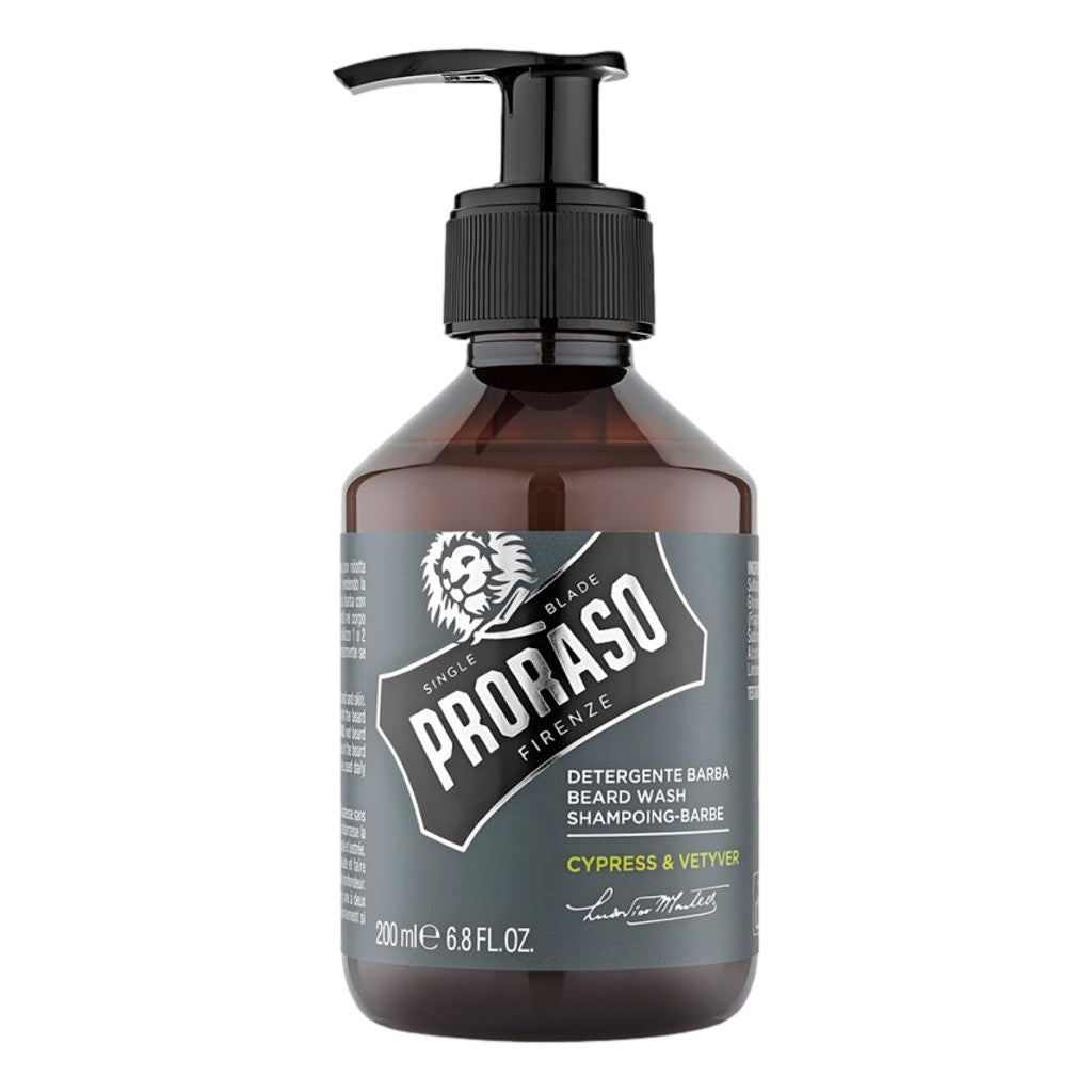Proraso Cypress And Vetyver Beard Wash 200ml for cleansing and softening facial hair