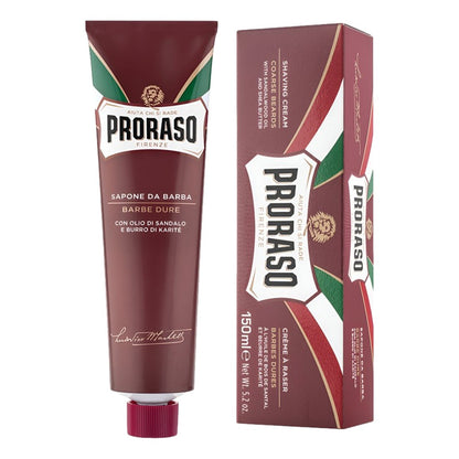 Proraso Red Shaving Cream Tube 150ml with sandalwood oil and shea butter for coarse beard hair with box packaging